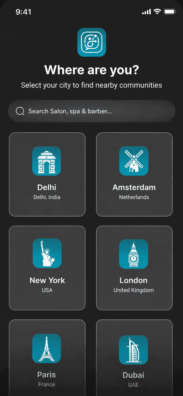 City selection screen
